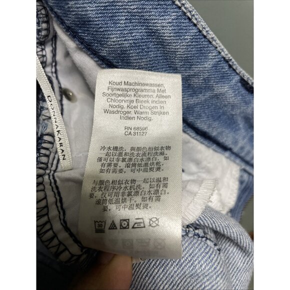 Donna Karan New York Faded Distressed Cropped Flare Stretch Denim Jeans Size 28 - Picture 8 of 9
